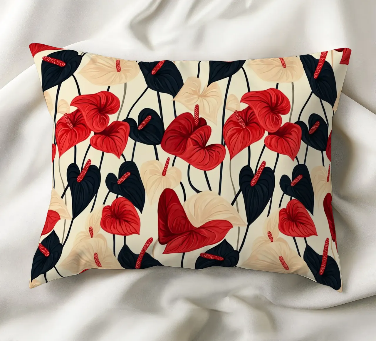 Red and Black Anthuriums cuscino da Sunflower Soul Studio