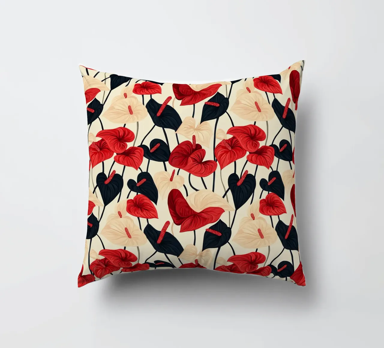 Red and Black Anthuriums cuscino da Sunflower Soul Studio