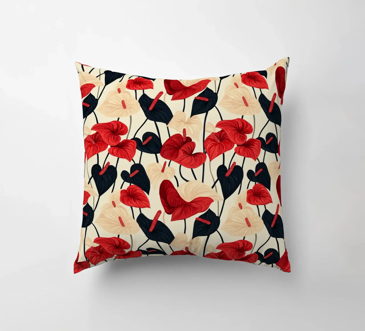Red and Black Anthuriums cuscino da Sunflower Soul Studio