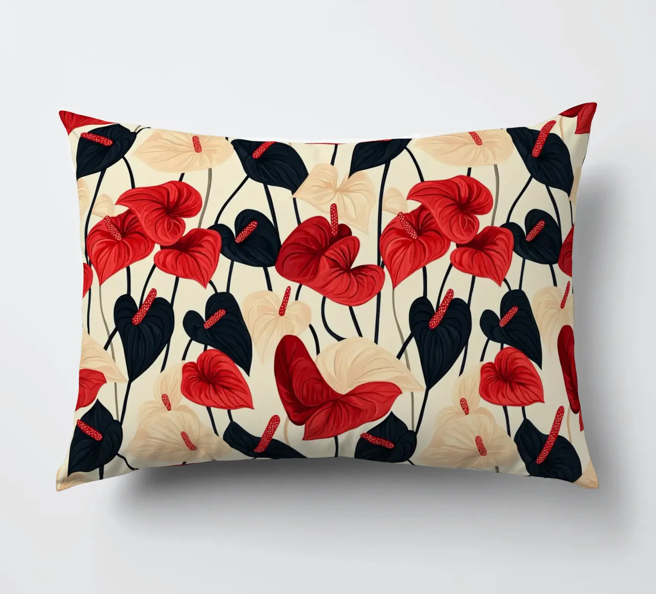 Red and Black Anthuriums cuscino da Sunflower Soul Studio