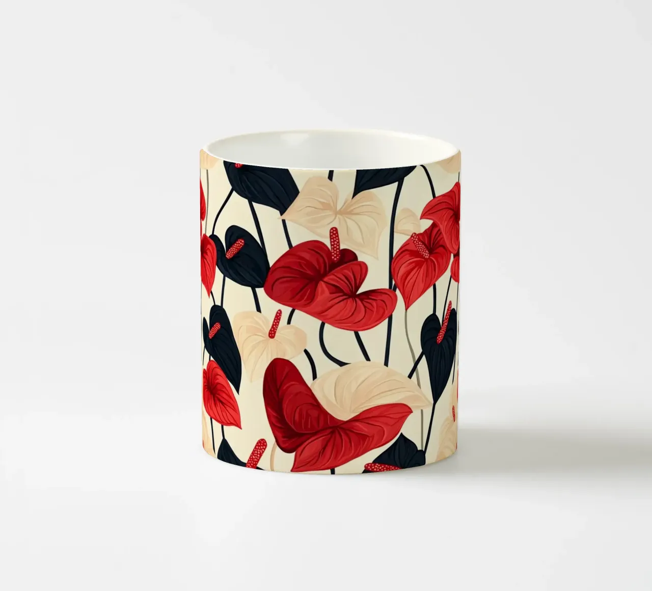 Red and Black Anthuriums tazza in ceramica da Sunflower Soul Studio
