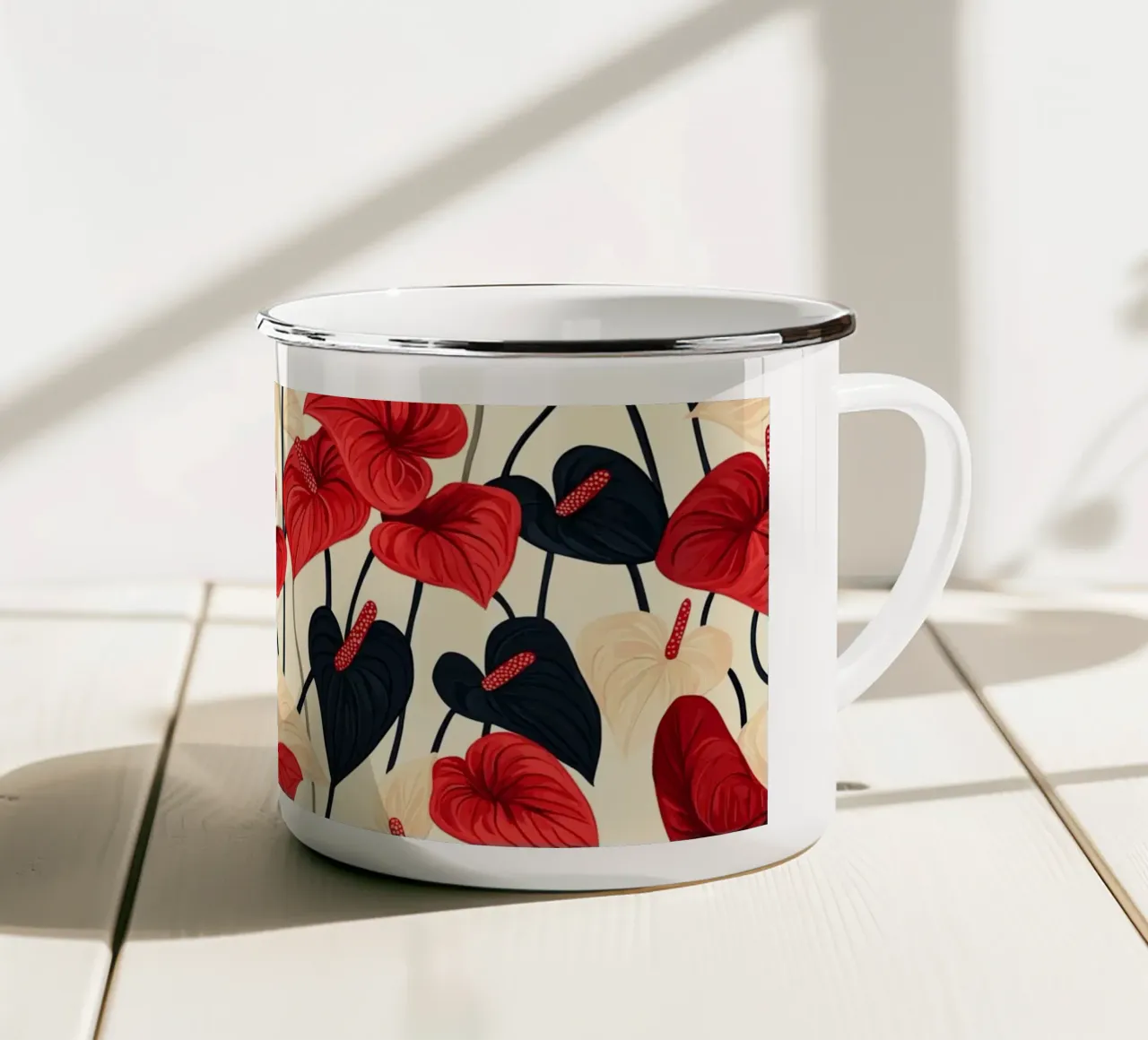 Red and Black Anthuriums tazza in smalto da Sunflower Soul Studio