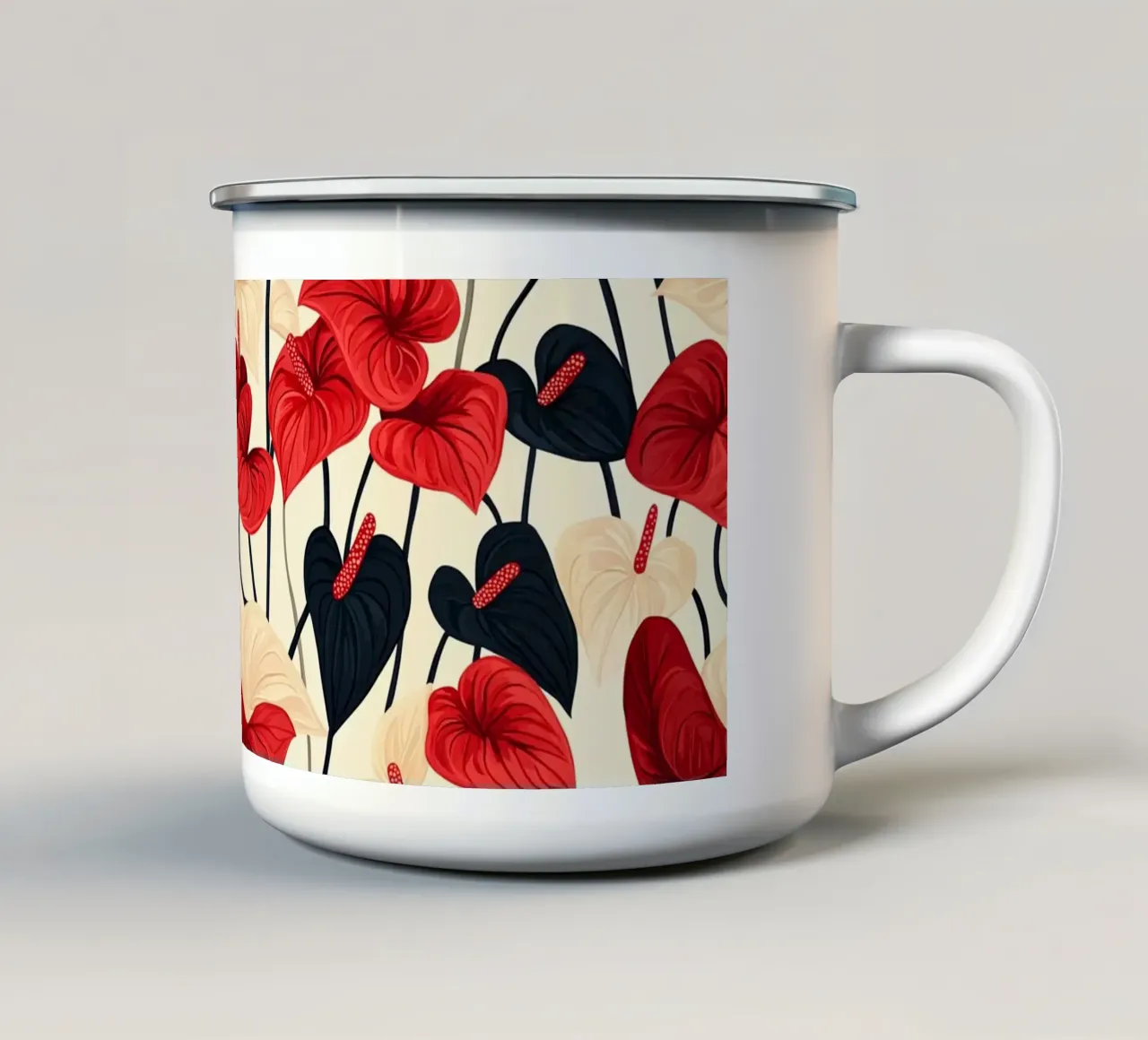 Red and Black Anthuriums tazza in smalto da Sunflower Soul Studio