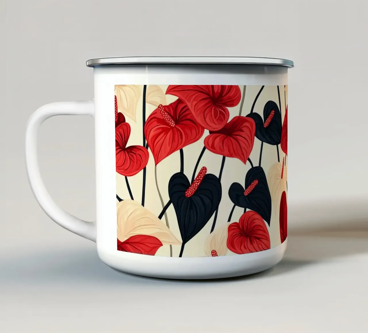 Red and Black Anthuriums tazza in smalto da Sunflower Soul Studio