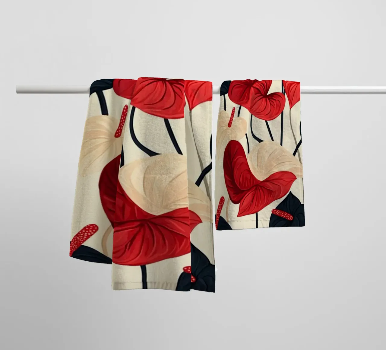 Red and Black Anthuriums asciugamano da bagno da Sunflower Soul Studio