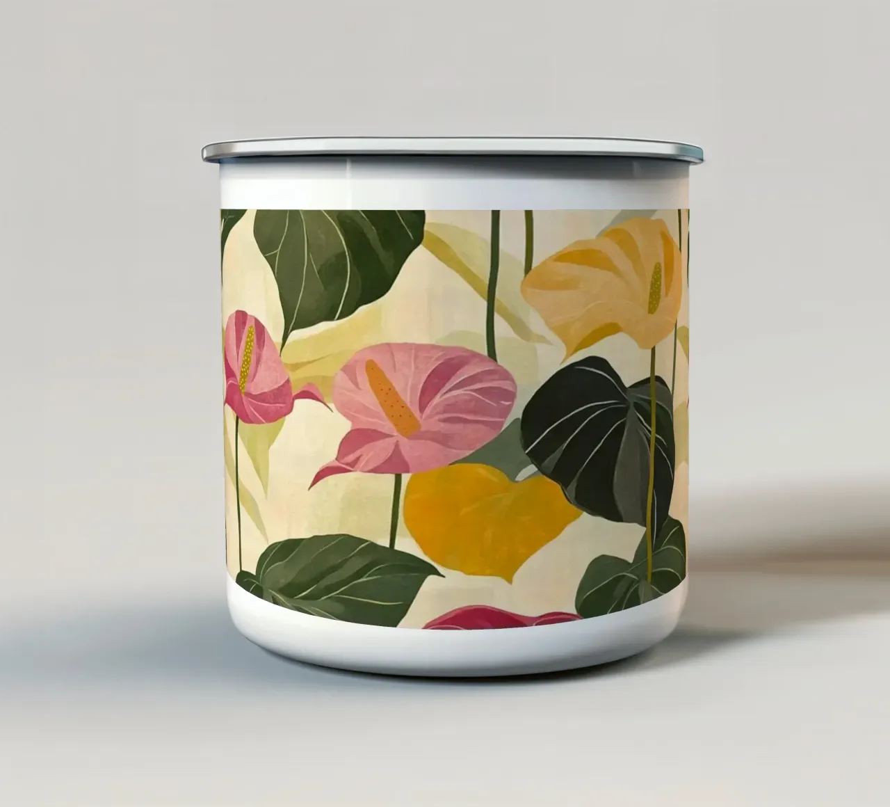 Pink and Yellow Anthuriums tazza in smalto da Sunflower Soul Studio