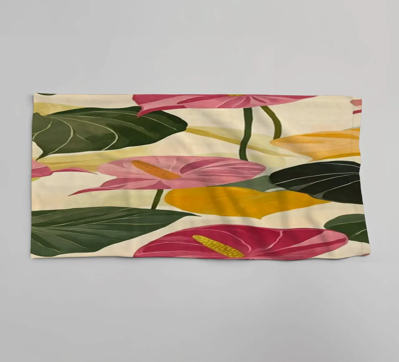 Pink and Yellow Anthuriums asciugamano da bagno da Sunflower Soul Studio