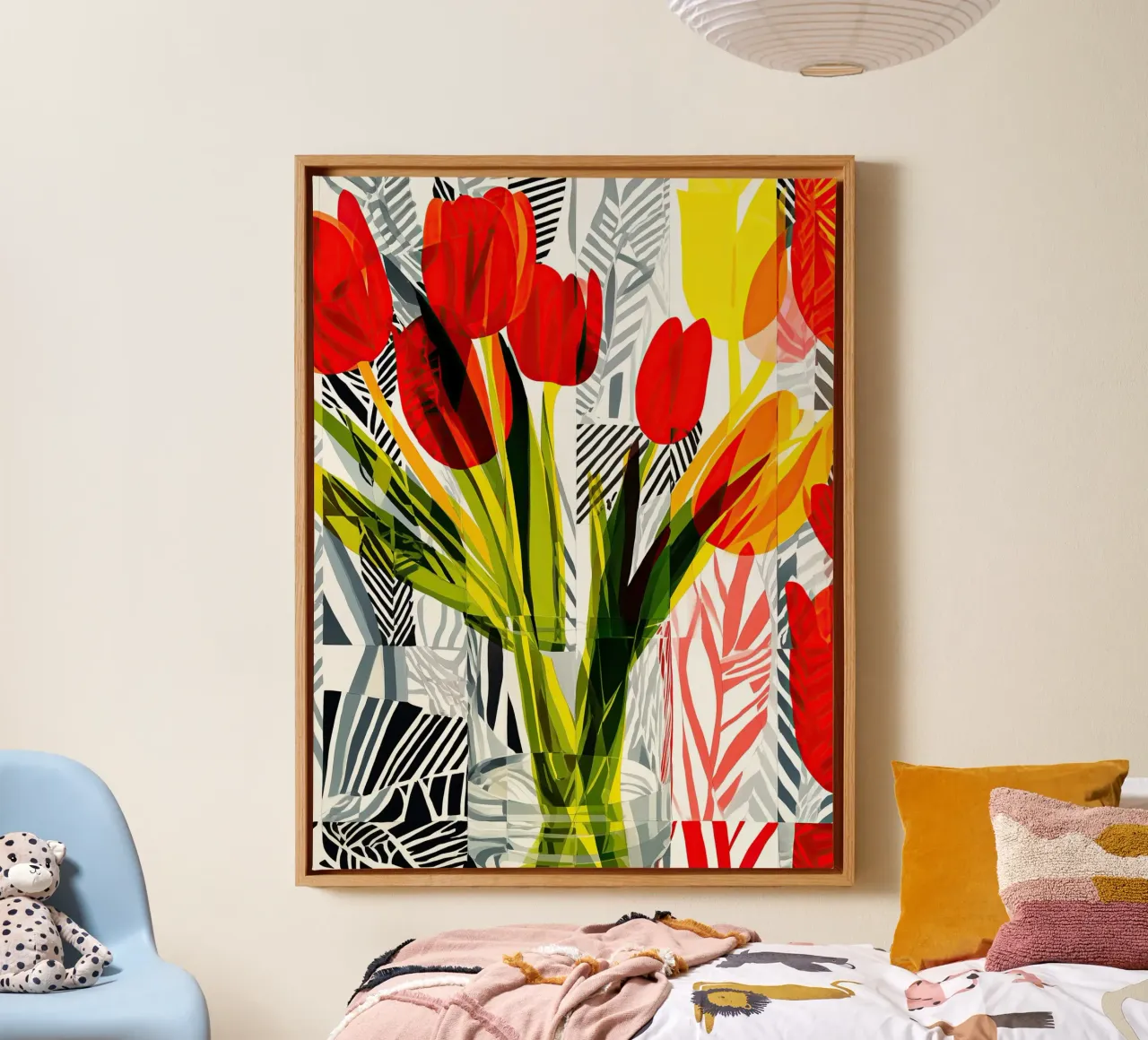 Modern decorative spring still life with tulips canvas with Floater frame by Autofocus