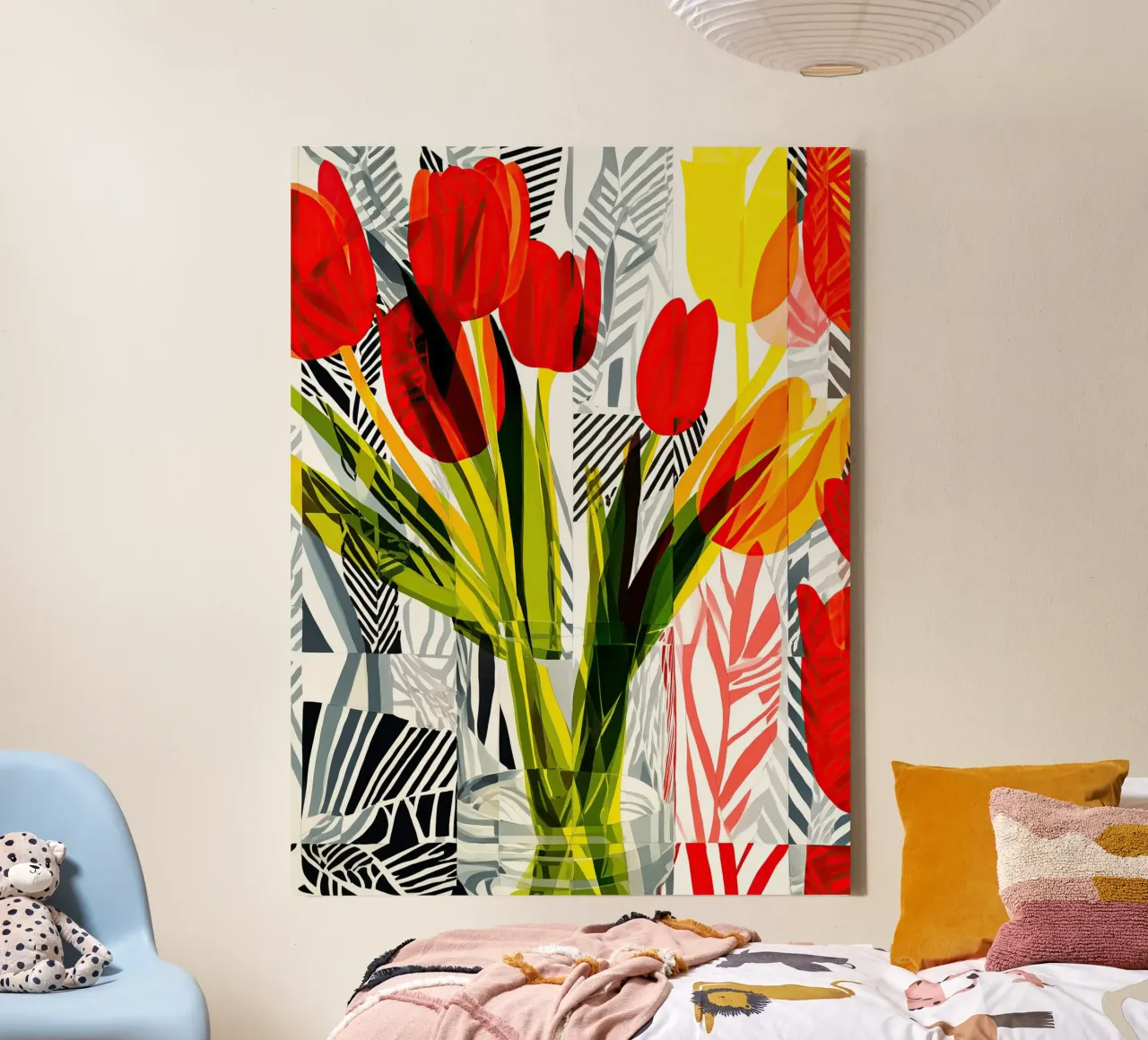 Modern decorative spring still life with tulips canvas with Floater frame by Autofocus