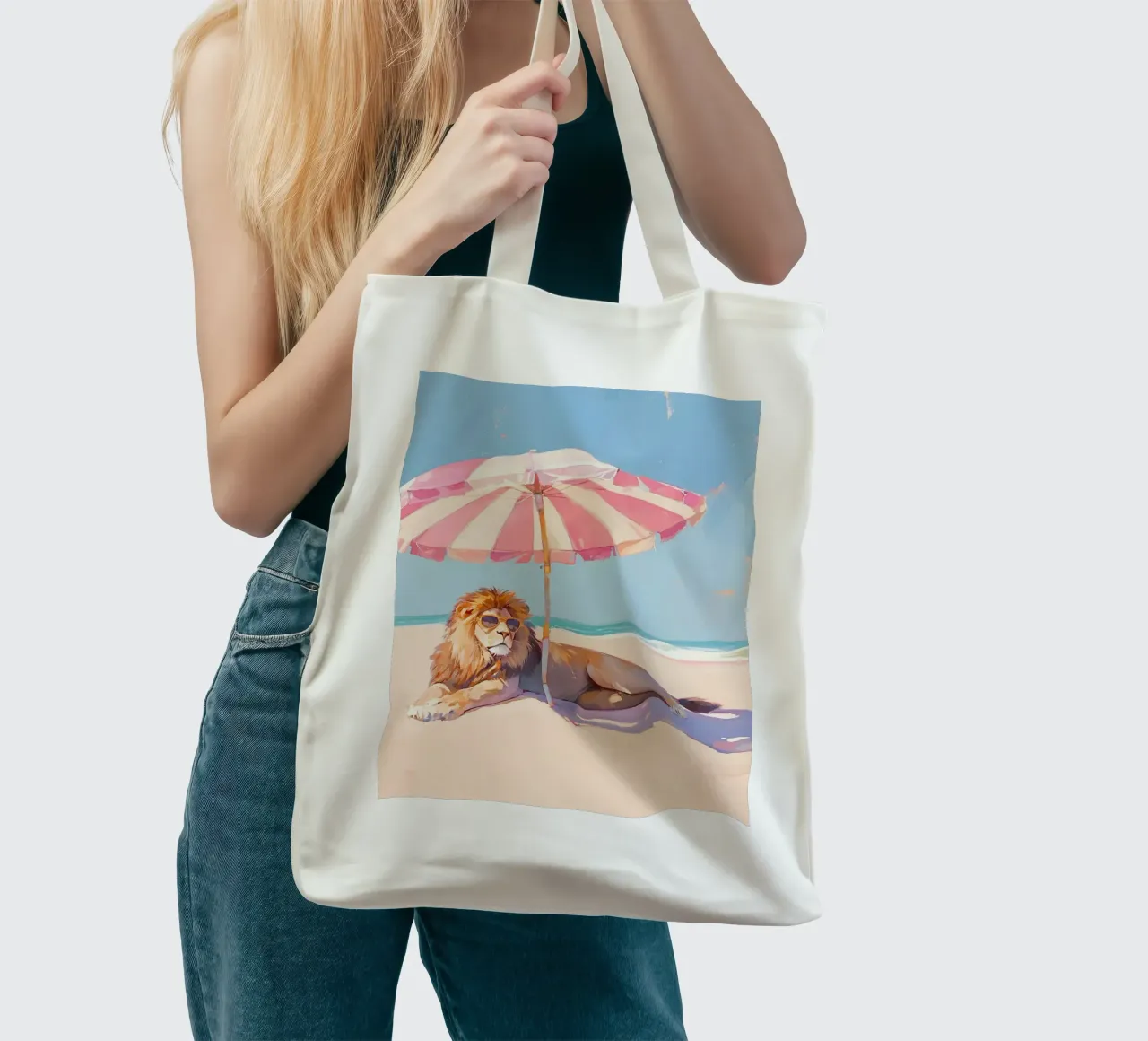 Lion on the Beach borsa in juta da Gypsy Galleria