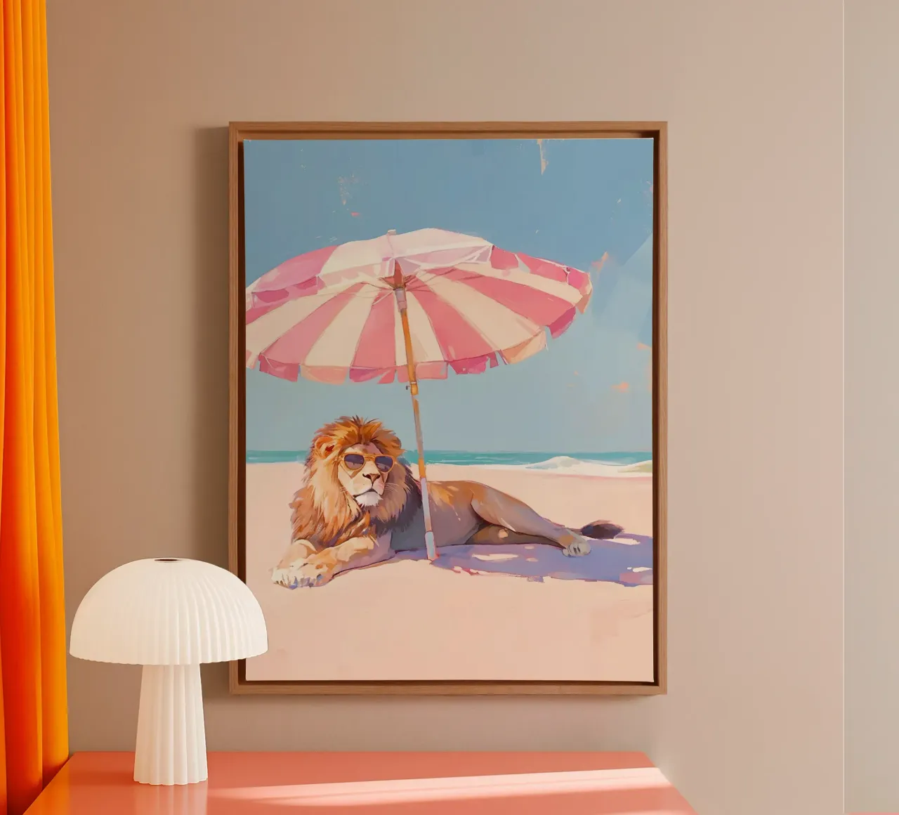 Lion on the Beach tela con Cornice a cassetta da Gypsy Galleria