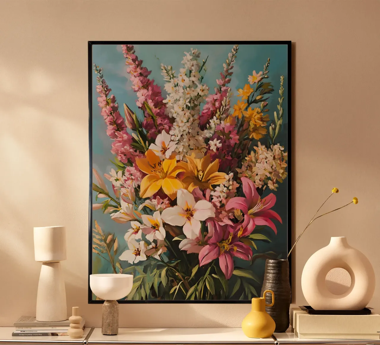 Maximalist Painted Flowers poster con telaio in legno da Gypsy Galleria