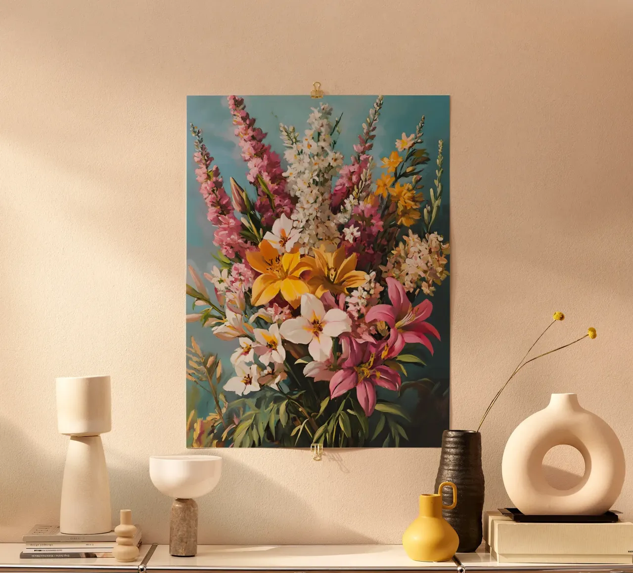 Maximalist Painted Flowers poster con telaio in legno da Gypsy Galleria
