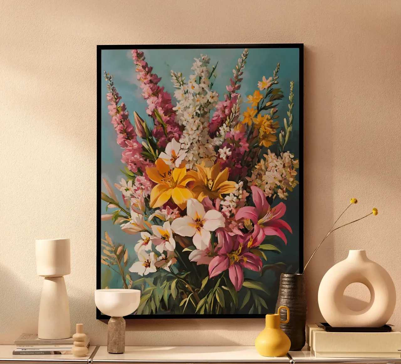 Maximalist Painted Flowers poster con telaio in legno da Gypsy Galleria