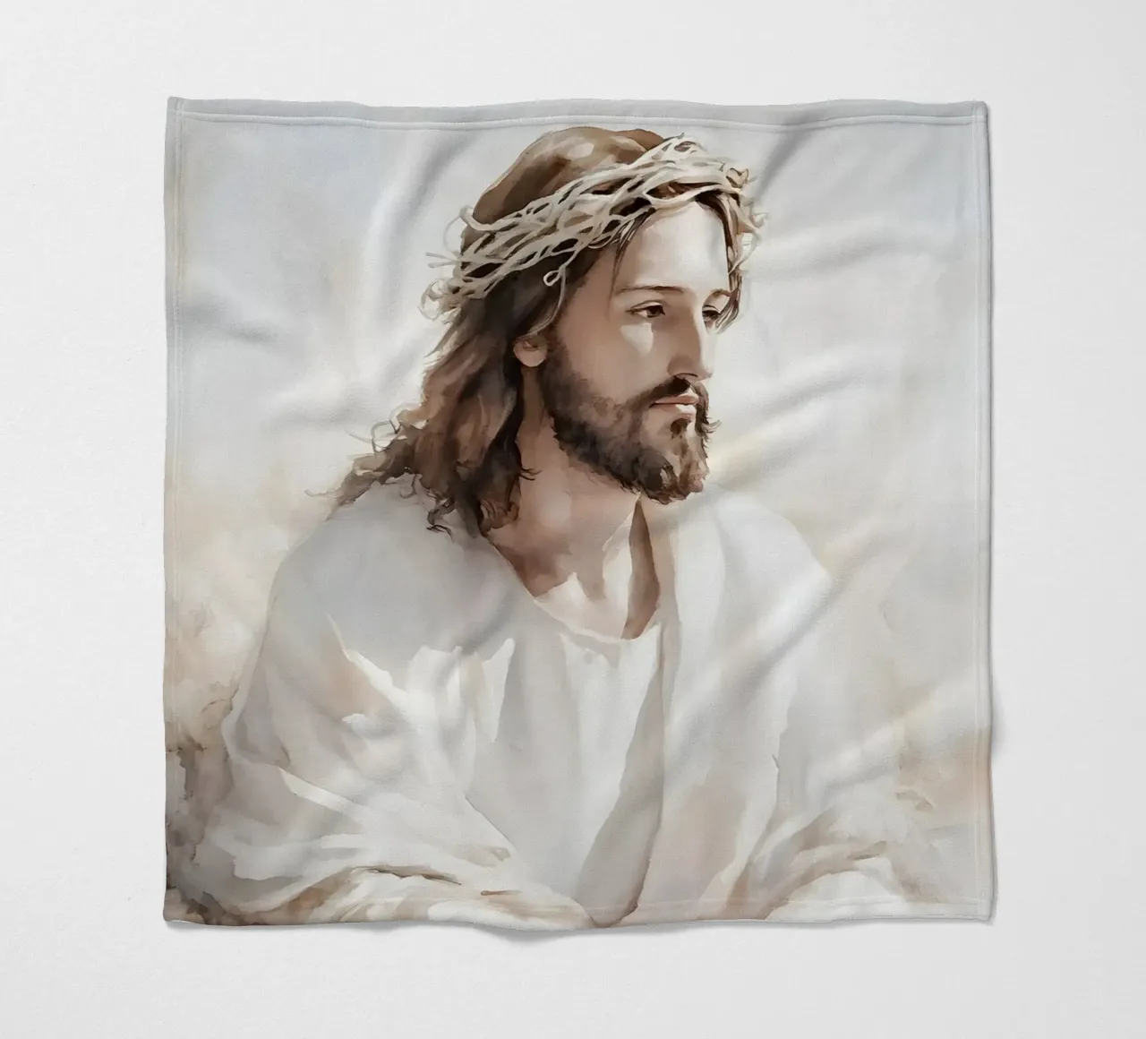 Jesus thoughtful fleece blanket by LisaArtes