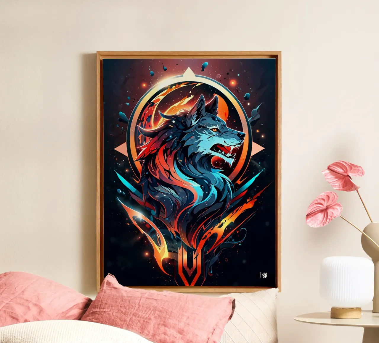 Wolf Symbool Kleurrijk canvas met Baklijst van LM2KONE