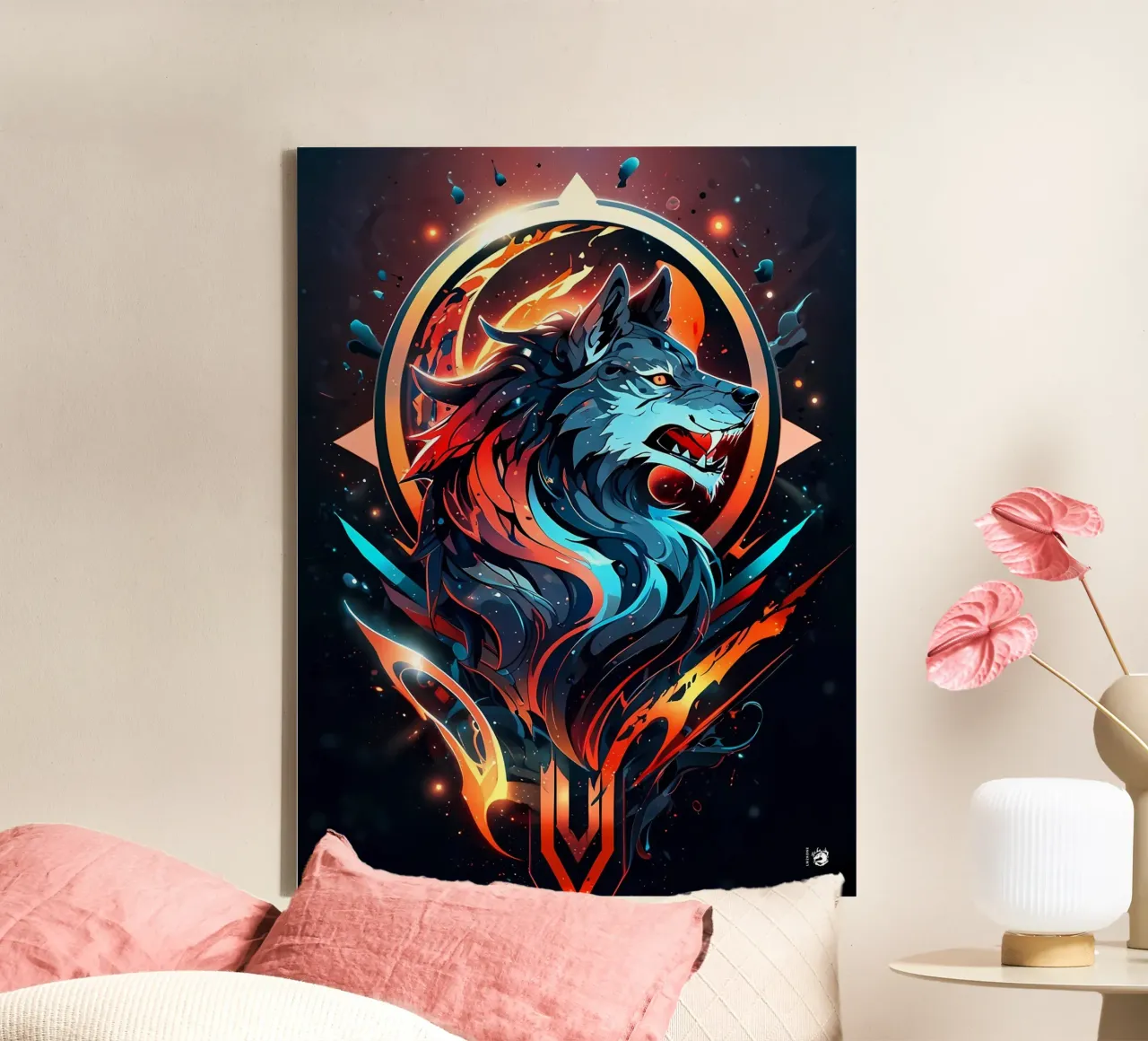 Wolf Symbool Kleurrijk canvas met Baklijst van LM2KONE