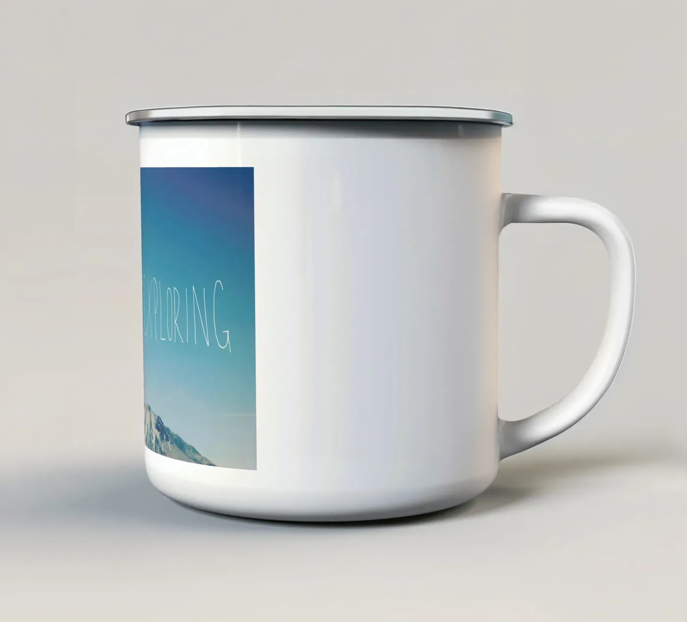 Never Stop Exploring enamel mug by Leah Flores