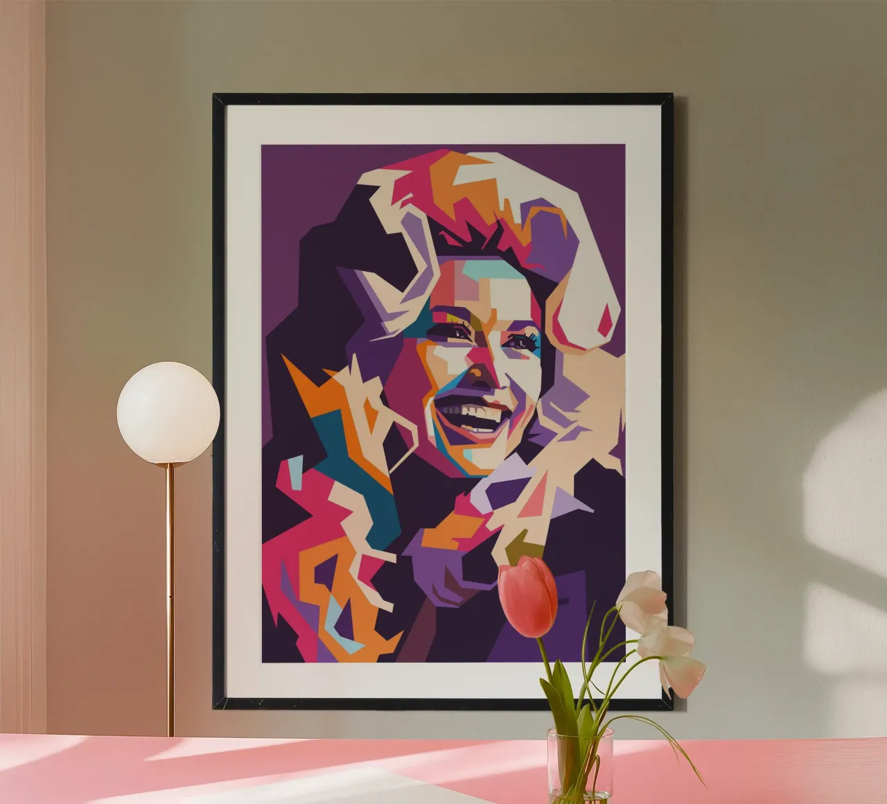 L'iconica cantante femminile Dolly Parton pop art poster con telaio in legno da Hantamrata