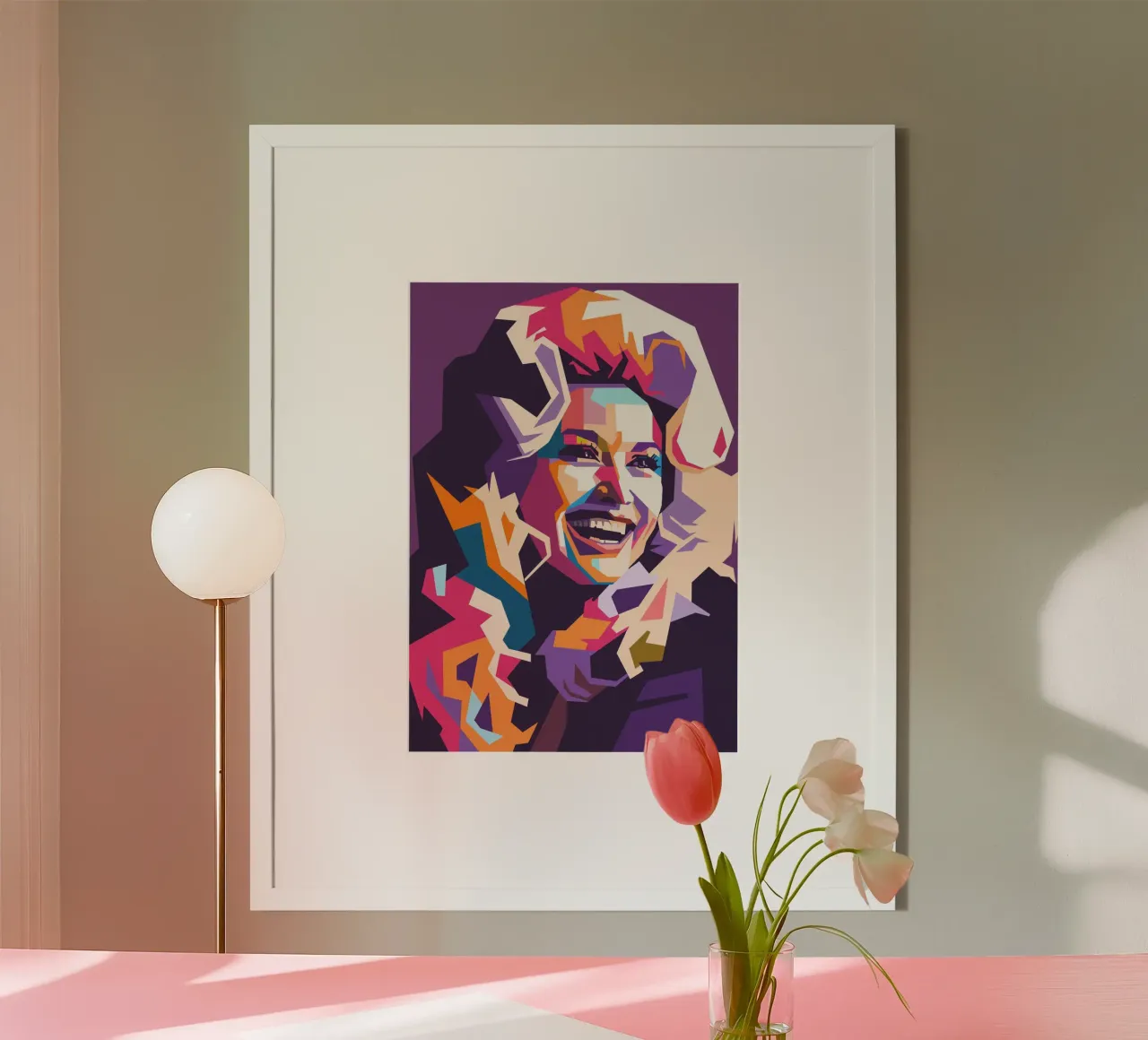 L'iconica cantante femminile Dolly Parton pop art poster con telaio in legno da Hantamrata