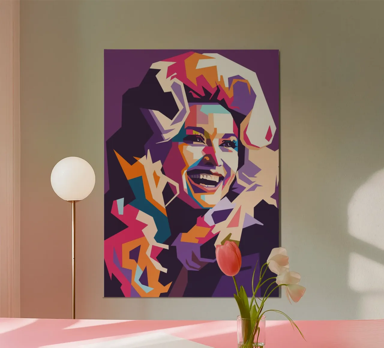 L'iconica cantante femminile Dolly Parton pop art poster con telaio in legno da Hantamrata
