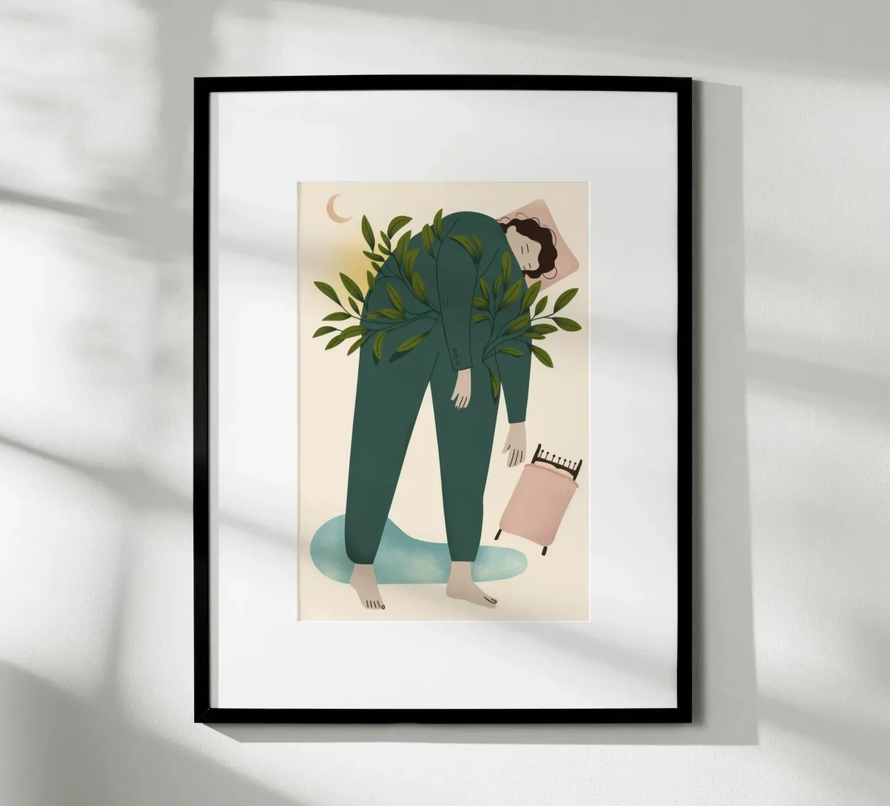 Tranquillità verde sonno poster con telaio in alluminio da Nebula Verse