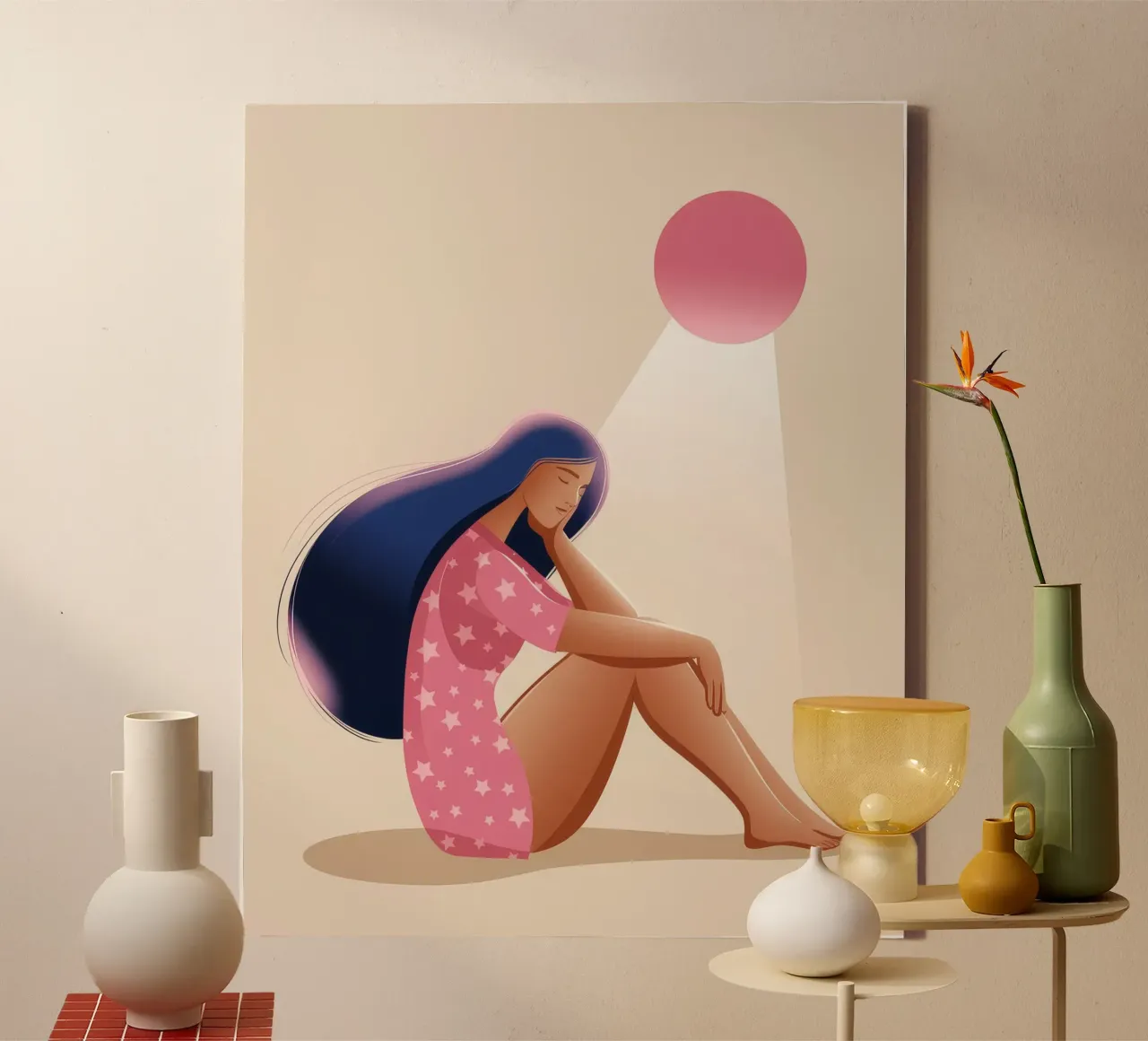 Reflektierende rosa Einsamkeit Leinwand mit Schattenfugenrahmen von Nebula Verse
