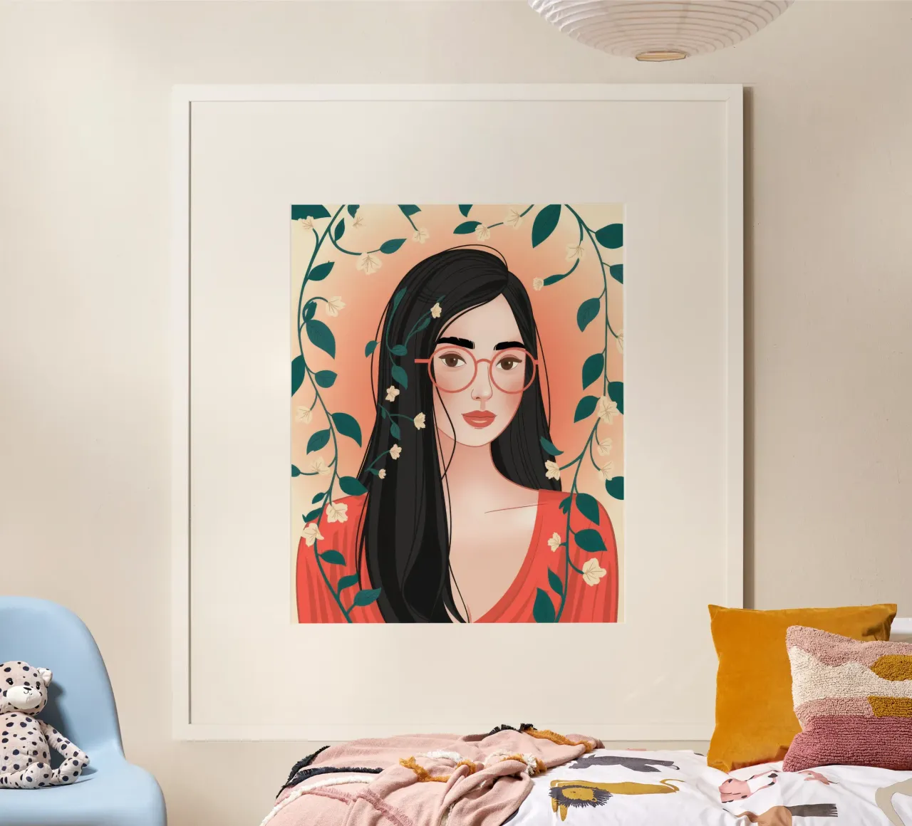 Eleganza floreale rossa poster con telaio in legno da Nebula Verse