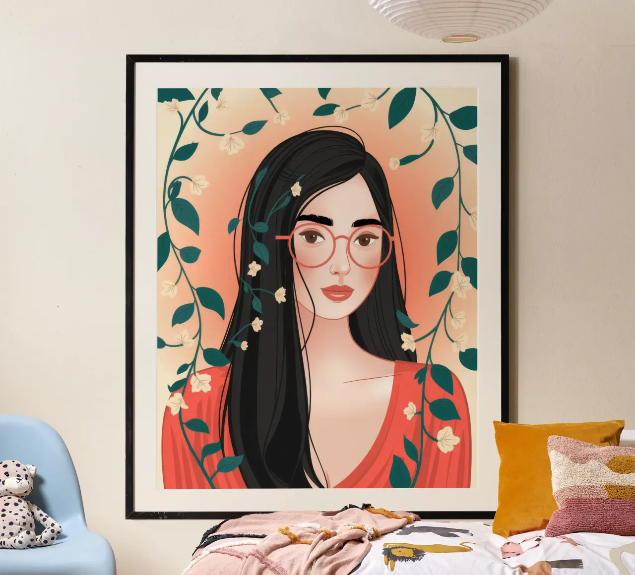 Eleganza floreale rossa poster con telaio in legno da Nebula Verse