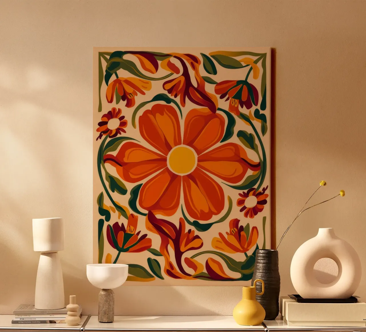 Levendige bloemenexplosie canvas met Baklijst van Nebula Verse