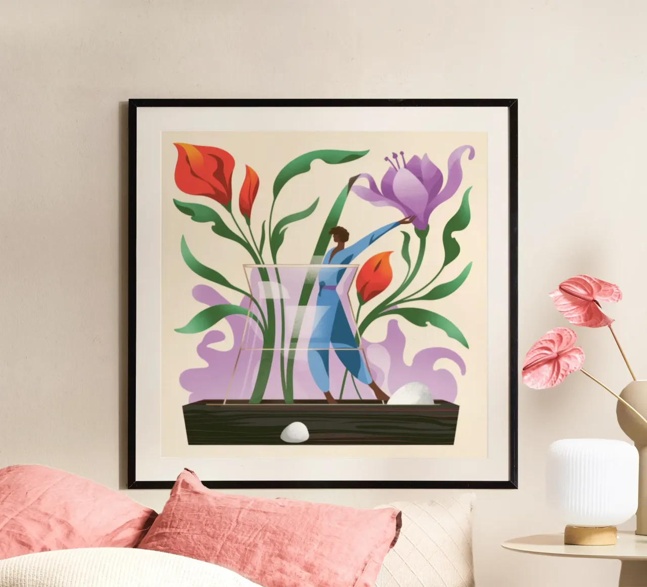 Delicata quiete floreale poster con telaio in alluminio da Nebula Verse