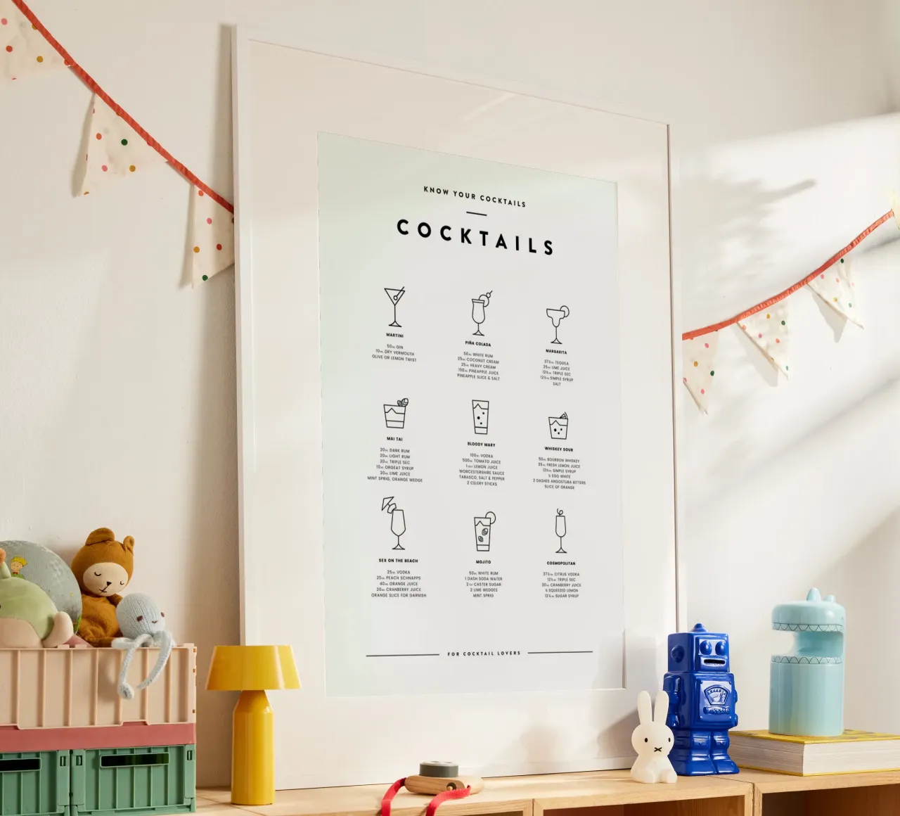 Cocktail chart poster avec cadre en aluminium de daylight design studio