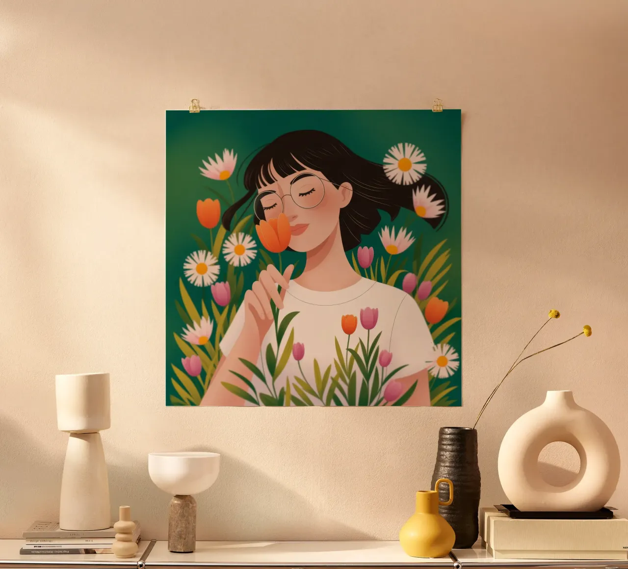 Sogno di una margherita stravagante poster con telaio in legno da Nebula Verse