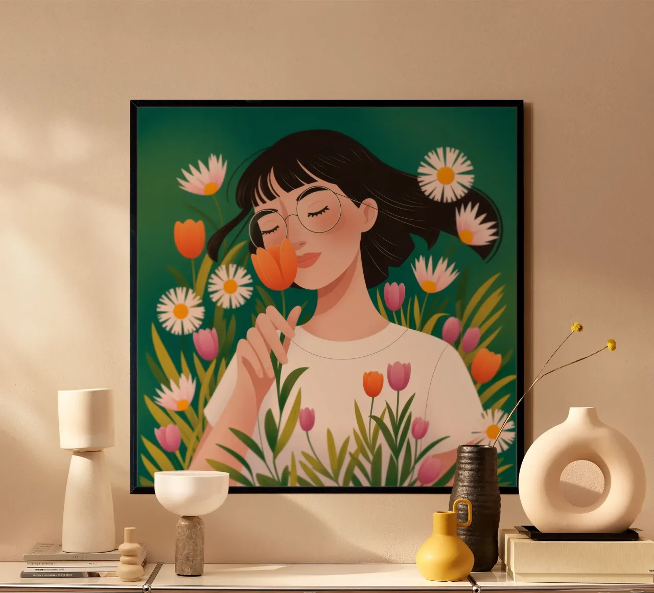 Sogno di una margherita stravagante poster con telaio in legno da Nebula Verse