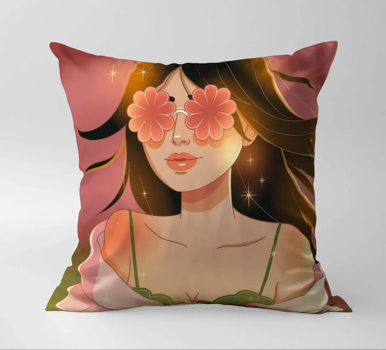 Blossoming Visionary Muse decorative cushion by Nebula Verse
