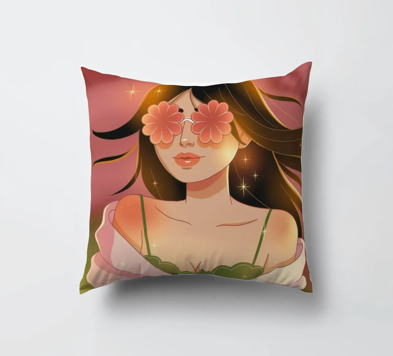 Blossoming Visionary Muse decorative cushion by Nebula Verse