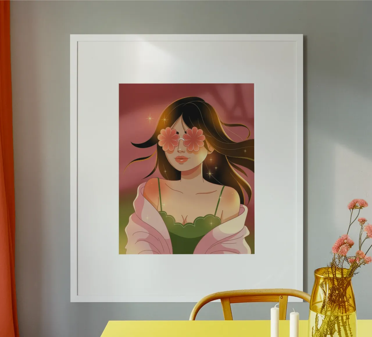 Musa visionaria in fiore poster con telaio in plastica da Nebula Verse