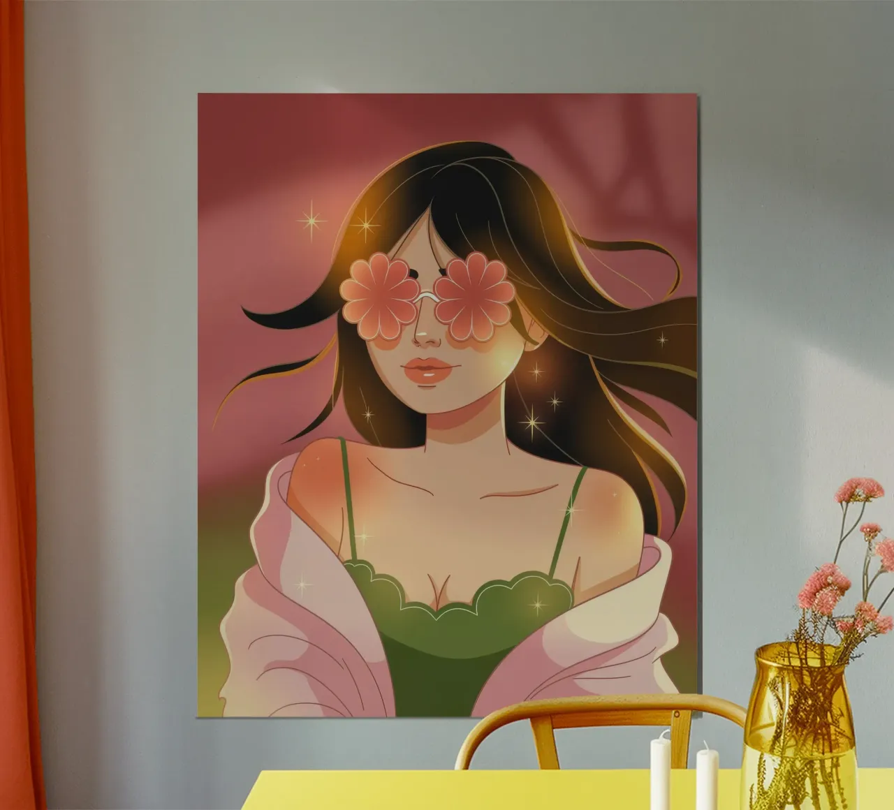 Musa visionaria in fiore poster con telaio in plastica da Nebula Verse