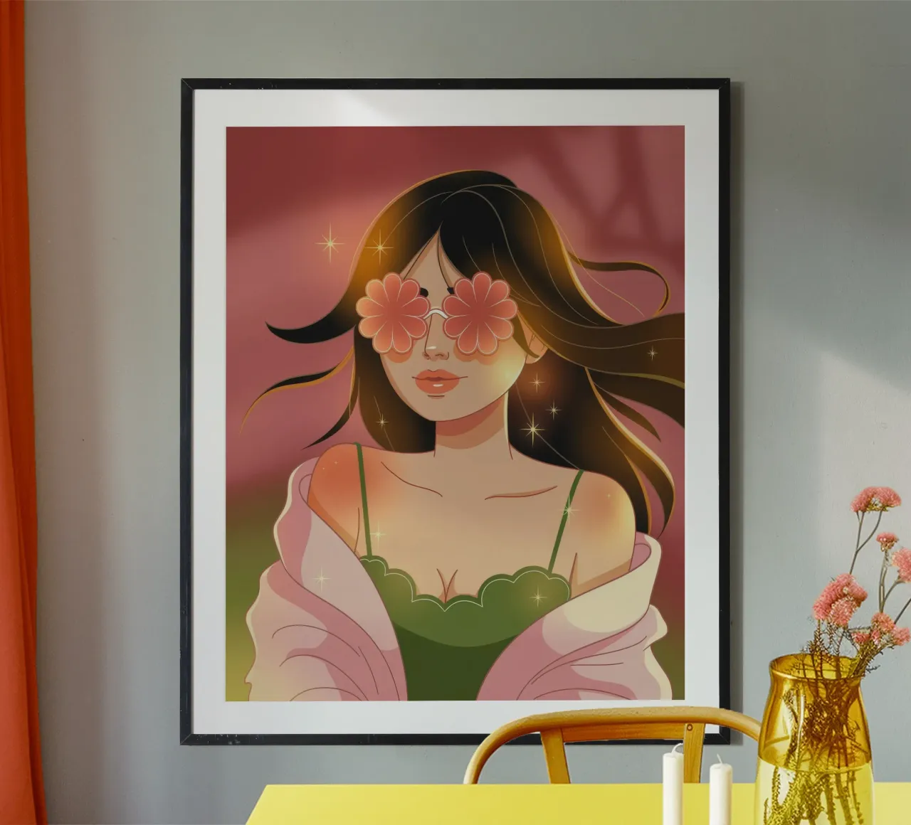 Musa visionaria in fiore poster con telaio in plastica da Nebula Verse