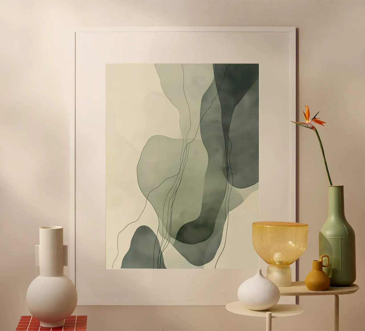 Forme astratte verdi poster con telaio in plastica da LaylaOzHome