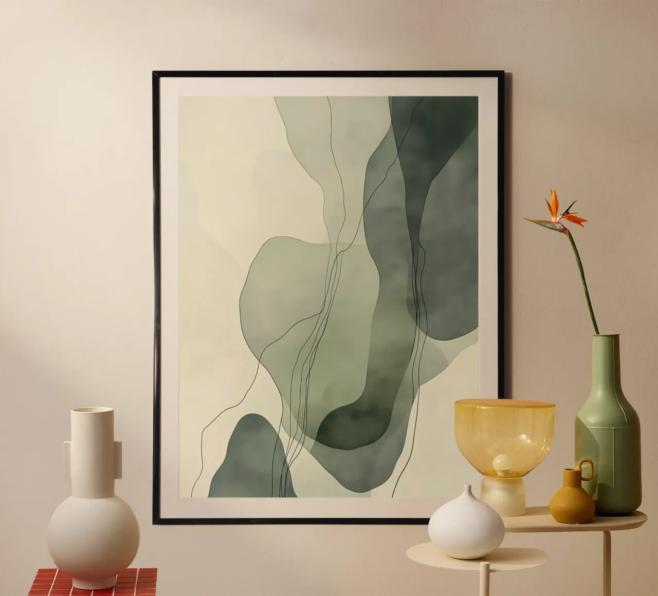 Forme astratte verdi poster con telaio in plastica da LaylaOzHome