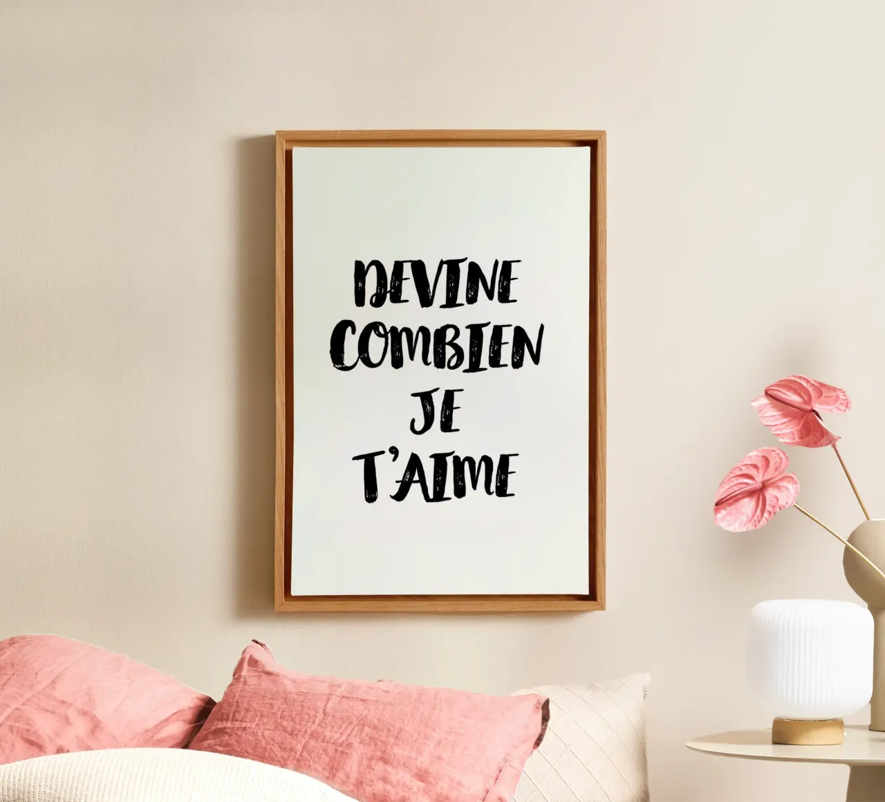 Devine combien je t'aime tela con Cornice a cassetta da typed