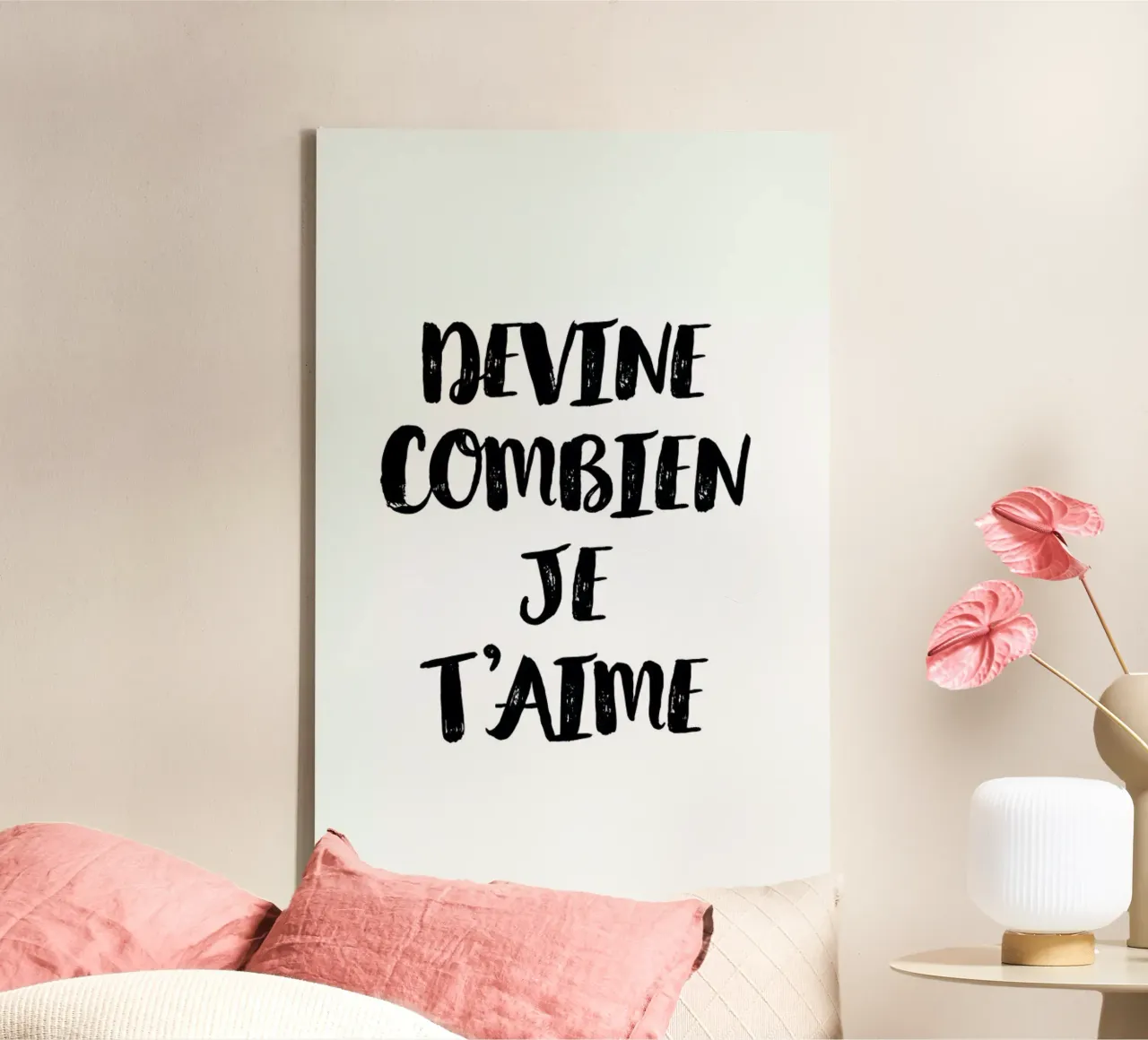 Devine combien je t'aime tela con Cornice a cassetta da typed