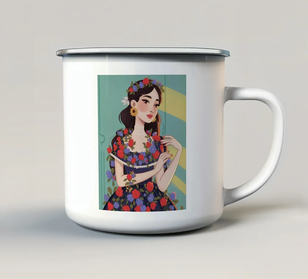 Floral Elegance Reverie enamel mug by Nebula Verse