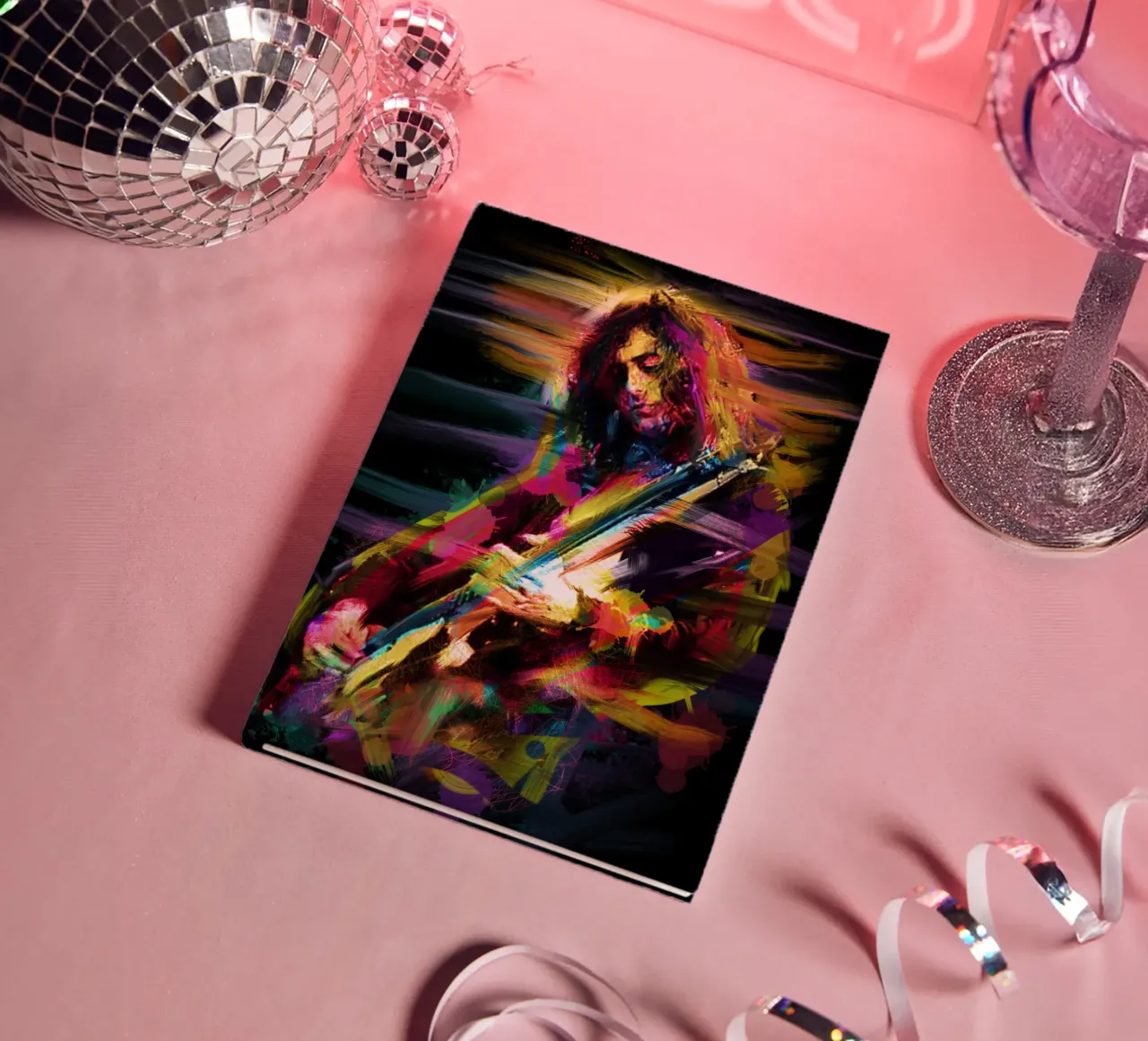 Jimmy Page abstrakte bunte Pop-Art Notizbuch von Hantamrata