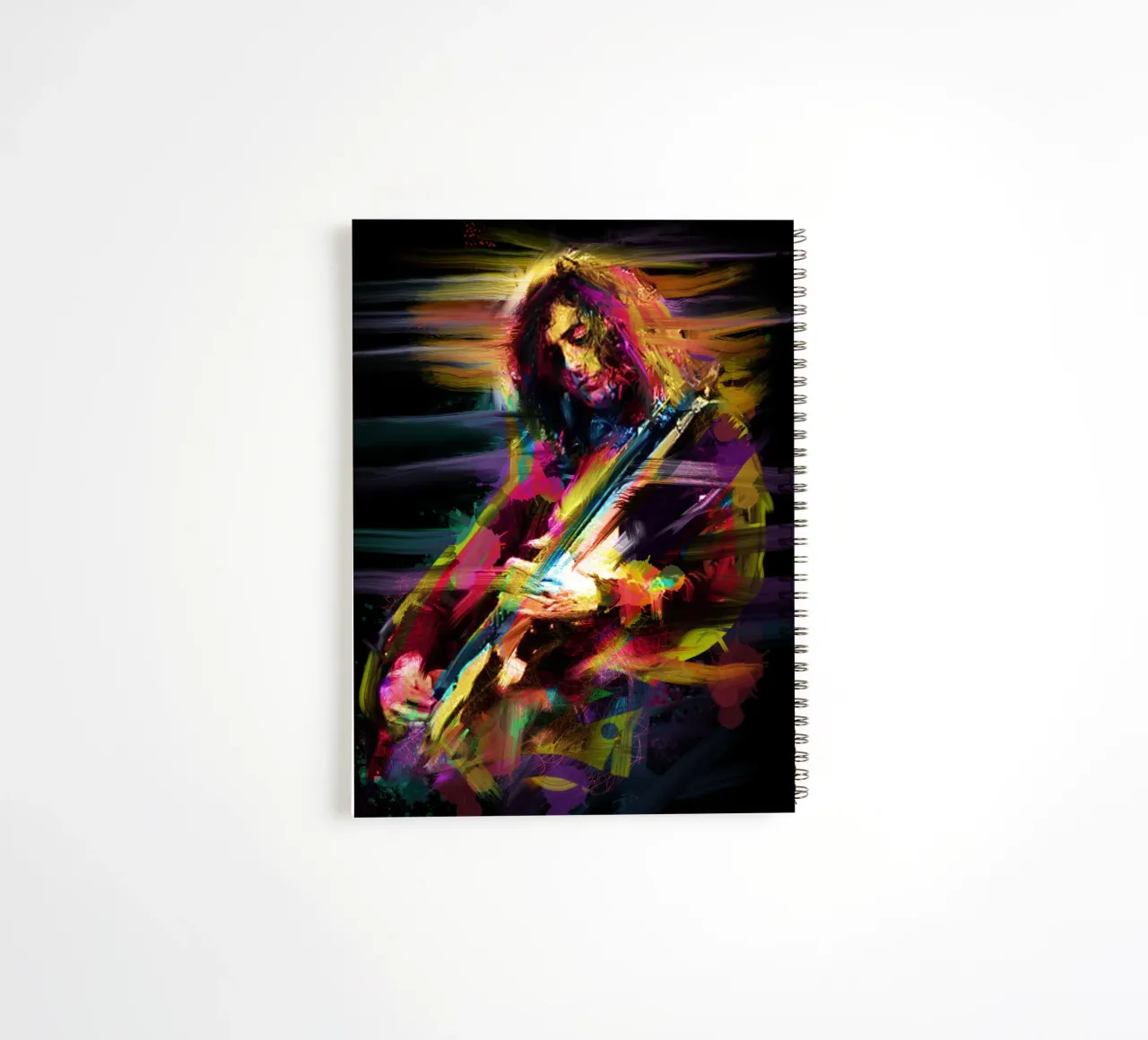 Jimmy Page abstract colorful pop art spiral notebook by Hantamrata