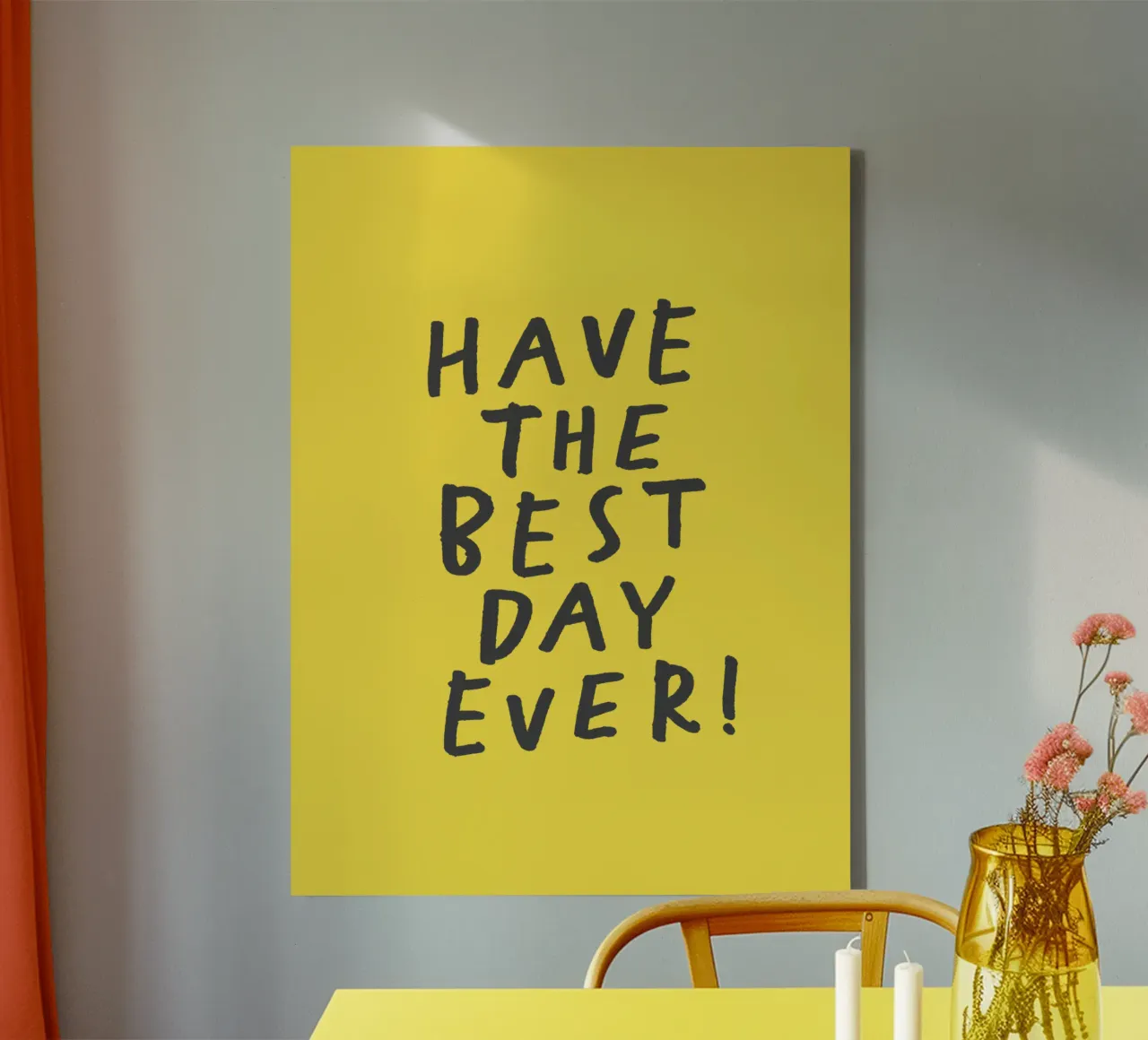 Have the Best Day Ever Whimsical Typography Print in Yellow canvas with Floater frame by THE MOTIVATED TYPE