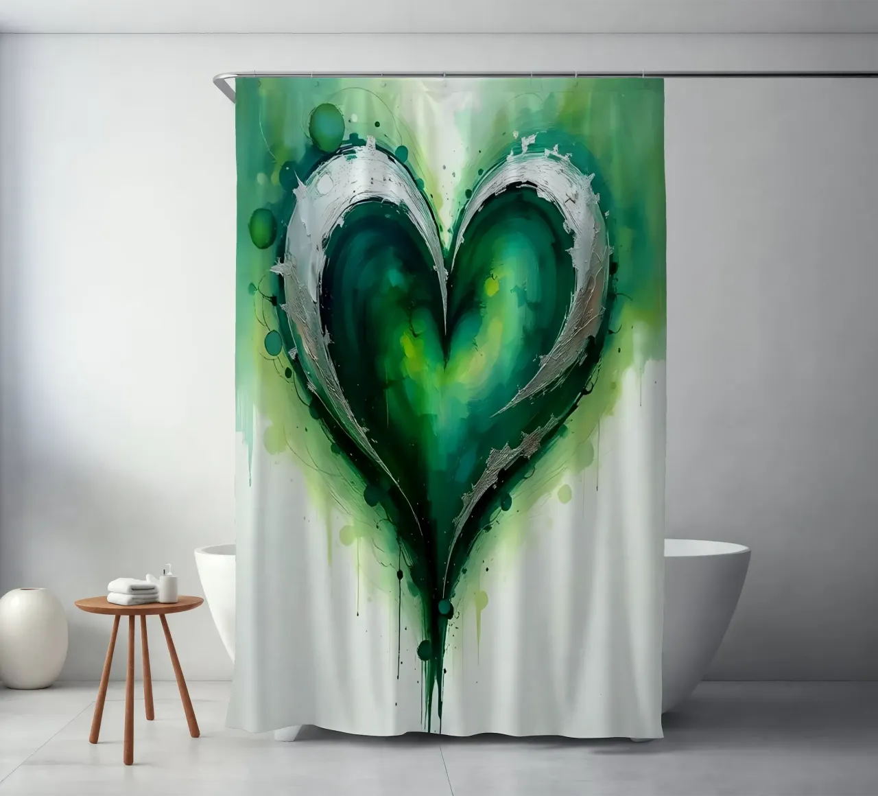 cuore_verde_argento_1 tenda da doccia da Pink- und LoveArt by LK