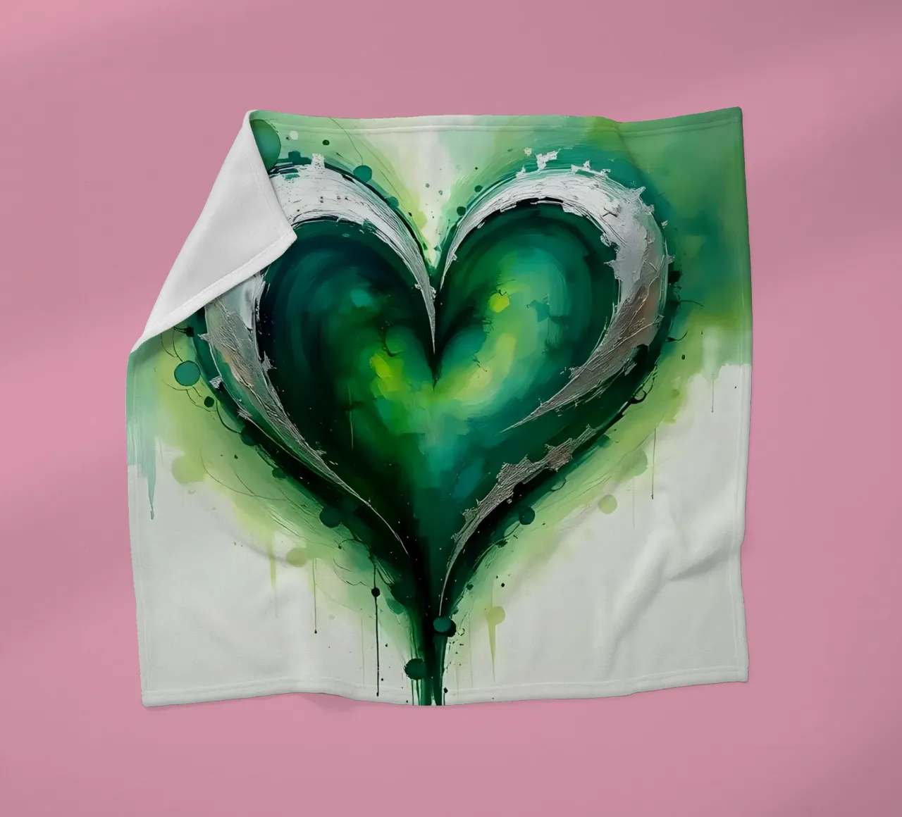 cuore_verde_argento_1 coperta in pile da Pink- und LoveArt by LK