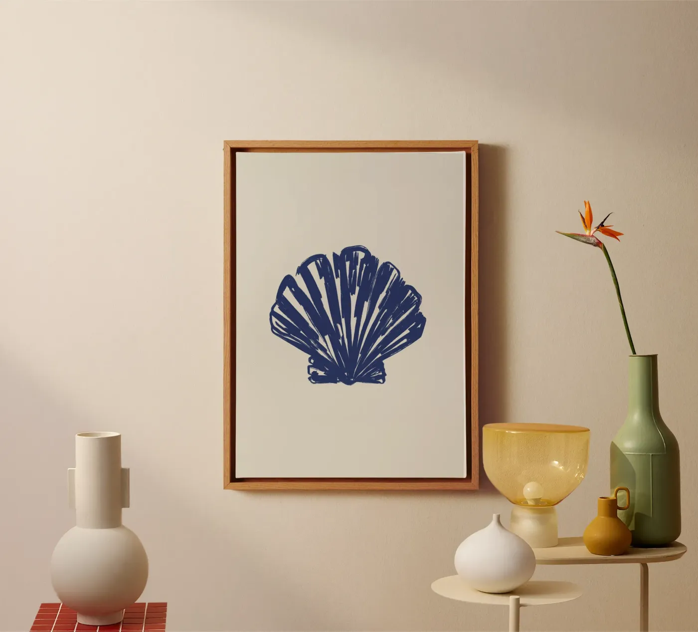 Blauwe schelp canvas van Sixmai